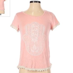 Moonchild Hamsa Hand Pink White Embellished Top Lace Trim Women's Small S EUC